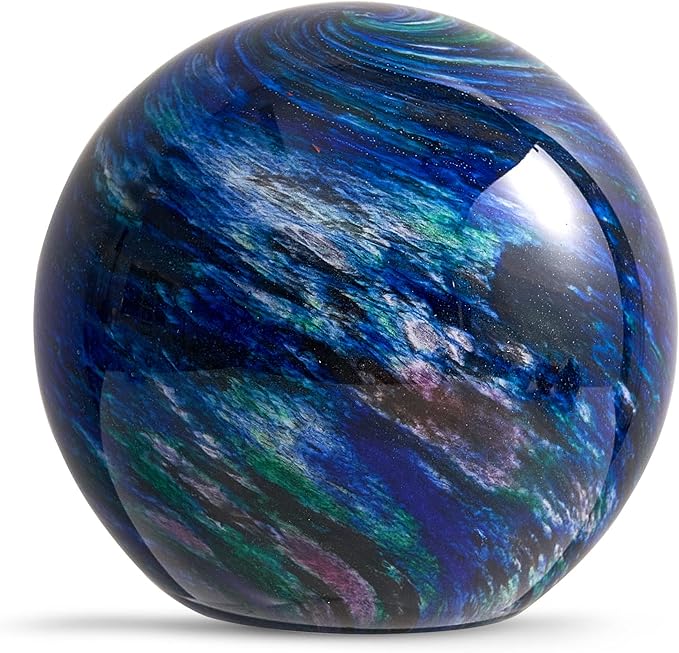 Hand Blown Glass Figurines Ball Ocean Waves,Office Paperweight Glass for Desk,Home Decor Collectible,Aquarium Decor,Office Decor Ocean Lovers (Planet)