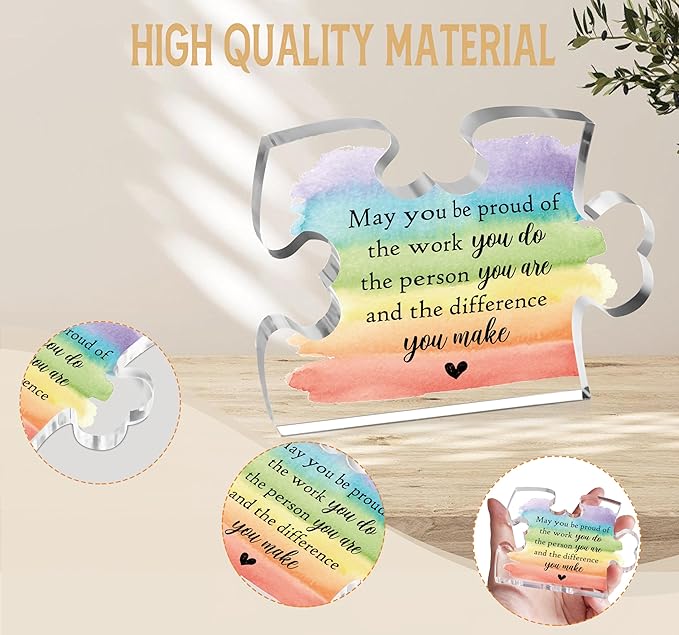 Thank You Gifts for Coworker Employee, Engraved Acrylic Block Heart Puzzle with Gift Box, May You Be Proud of the Work You Do Sign, Going Away Gift, 3.9 x 3.3 Inch Engraved Acrylic Keepsakes - PT13