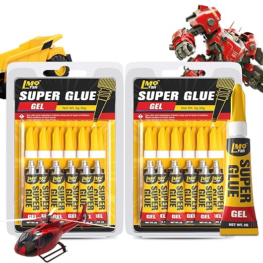 Super Glue Gel Clear, 24×3g All Purpose Strong Bond Single Use Heavy Duty CA Glue, Instant Cyanoacrylate Adhesive Multipack for Plastic Ceramic Glass Jewelry Metal Fletching Wood Porcelain Aquarium