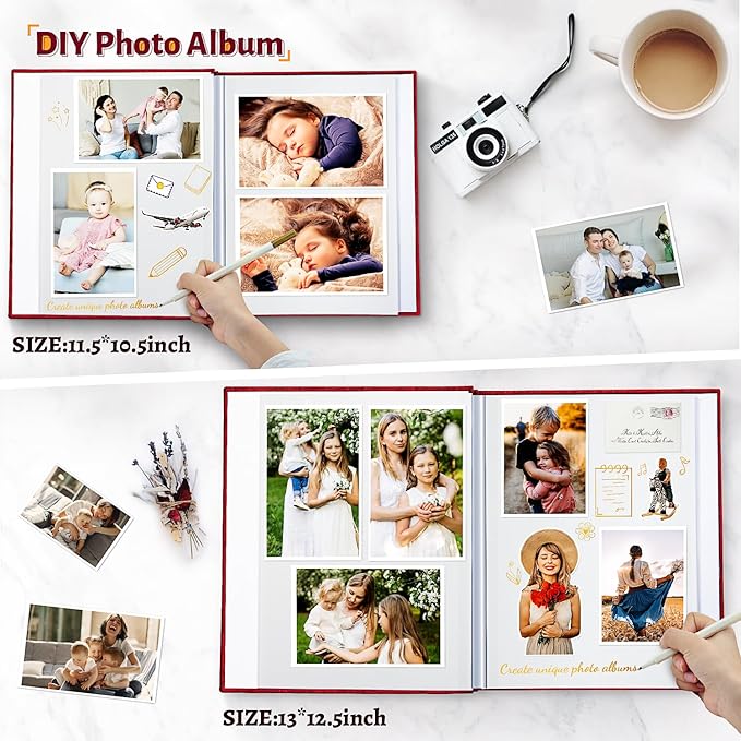 Photo Album Self Adhesive Scrapbook,120 Pages Large Photo Book for 4x6,5x7,8x10 Pictures,DIY Album for Baby Wedding Family Travel Birthday,with Metallic Pen and Scraper