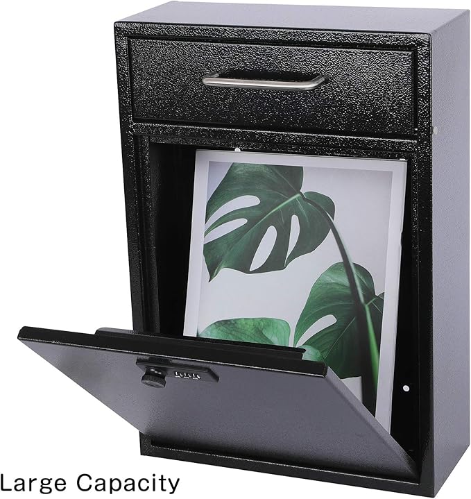 xydled Wall Mount Mailboxes with Combination Lock, Wall Mail Box for Outside, Locking Mailbox with Lock, Hanging Secured Postbox, Security Key Drop Box, 17.6H x 12.2L x 5.7W Inches, Black, XL Large