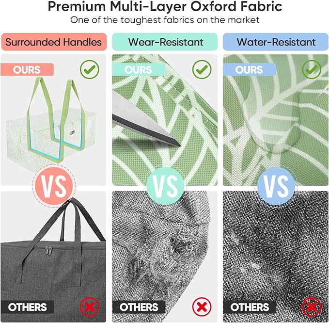 BALEINE Extra Large Storage Tote with Zippers & Carrying Handles, Heavy-Duty Oxford Fabric Moving Bags for Laundry, Space Saving, Storage, Antique Foliage