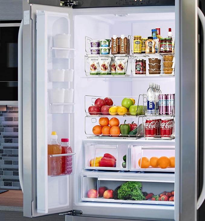 Sorbus Stackable Storage Bins Open Front - Pantry Bins for Storage and Organization - Acrylic Stackable Bins for Kitchen - Clear Pantry Organizer Bin (Large 4 Pack)