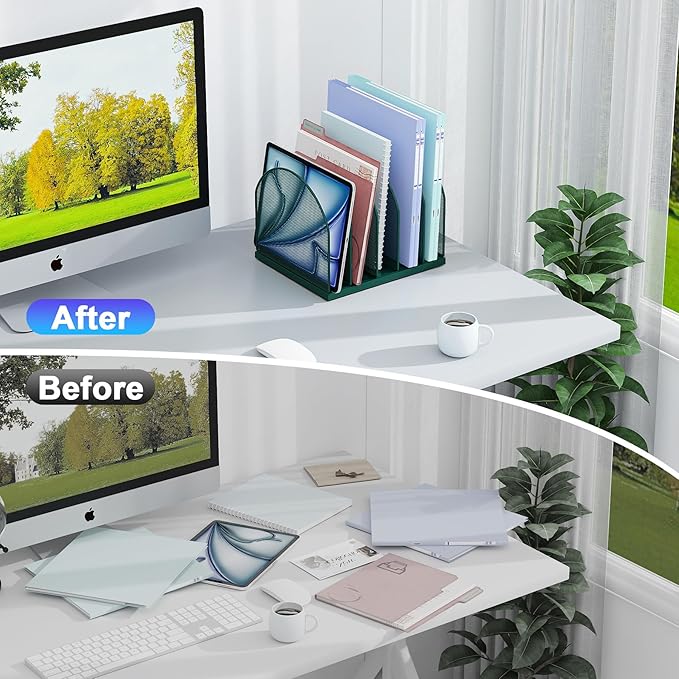 gianotter Desktop File Organizer, Desk Organizer with 5 Compartments, Paper Organizer for Desk, Workspace Organizers for Office Supplies (Green)