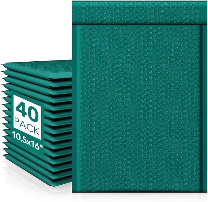 Fuxury Large Bubble Mailers 10.5x16" 40Pack Gift Wrap Padded Envelopes Opaque Mailing Envelopes Bubble Padded Cushion Padded Mailers for Packaging Small Business #5 Forest Green