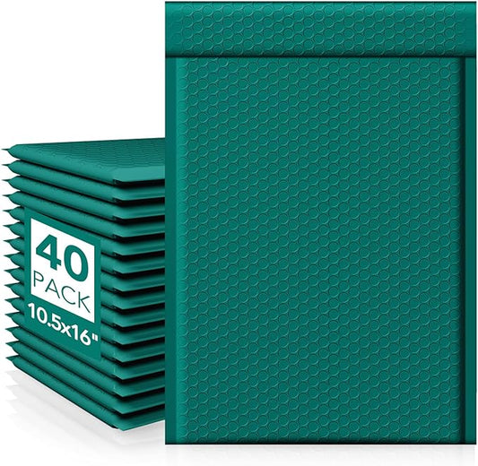 Fuxury Large Bubble Mailers 10.5x16" 40Pack Gift Wrap Padded Envelopes Opaque Mailing Envelopes Bubble Padded Cushion Padded Mailers for Packaging Small Business #5 Forest Green