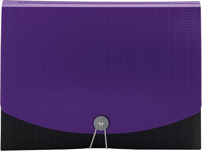 Smead Poly Expanding File, 6 Dividers, Flap and Cord Closure, Letter Size, Wave Pattern Purple/Black (70882)