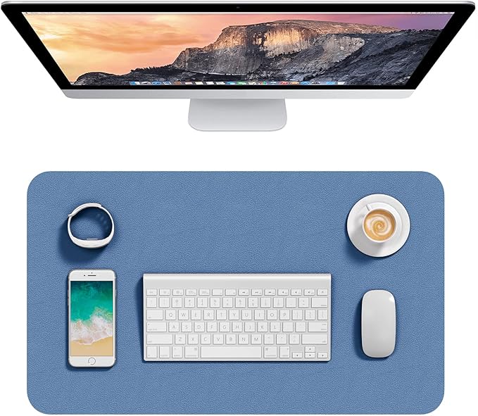 Hsurbtra Desk Pad, 23.6" x 13.8" PU Leather Desk Mat, M Extended Mouse Pad, Waterproof Desktop Blotter Protector, Non-Slip Ultra Thin Small Laptop Keyboard Writing Mat for Office Home, Dark Blue