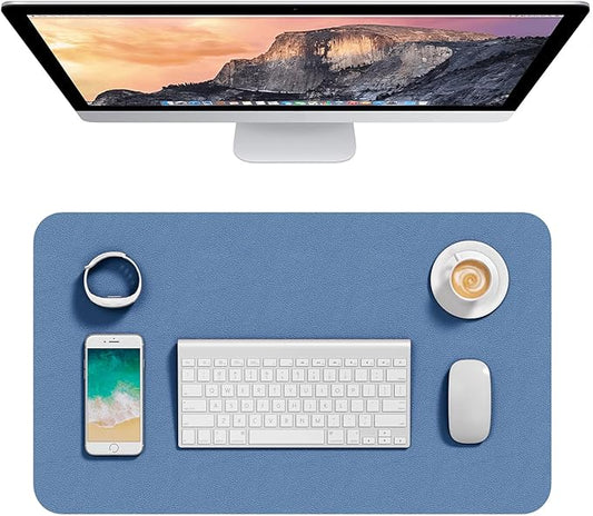 Hsurbtra Desk Pad, 23.6" x 13.8" PU Leather Desk Mat, M Extended Mouse Pad, Waterproof Desktop Blotter Protector, Non-Slip Ultra Thin Small Laptop Keyboard Writing Mat for Office Home, Dark Blue