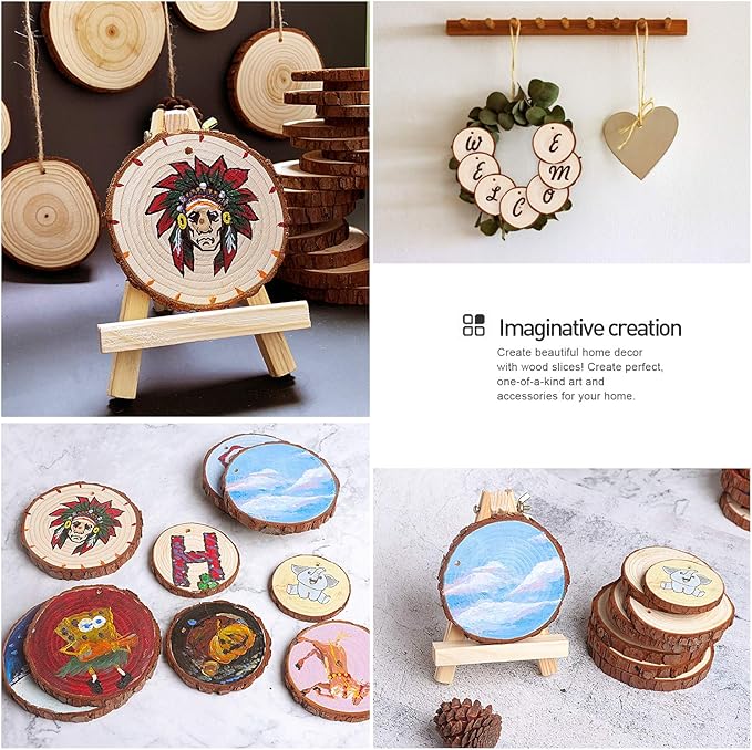 5ARTH Natural Wood Slices - 30 Pcs 3.1-3.5 inches Craft Unfinished Wood kit Predrilled with Hole Wooden Circles for Arts Wood Slices Christmas Ornaments DIY Crafts