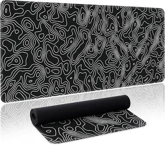Black Map Gaming Mouse Pad Large Desk Mat Extended Keyboard Mouse Pad XL Mousepad with Non-Slip Base and Stitched Edge Black Mouse Mat Desk Pad 31.5 X 11.8 in Mouse Pads for Desk Gaming Home Office