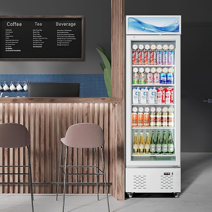 11 Cu.Ft Commercial Beverage Refrigerator Glass Door Drink Cooler with Soft Light and 5 Shelves, Display Refrigerator for Restaurant Store Cafe Bar, White