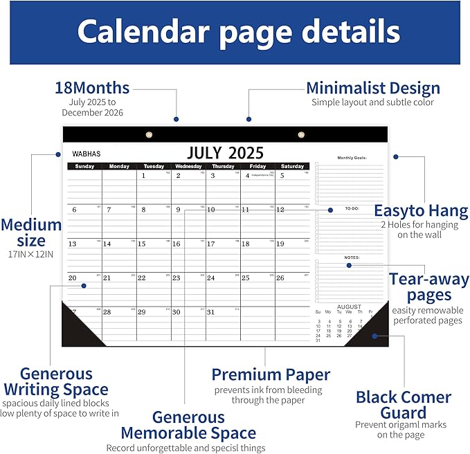 Desk Calendar 2025-2026,July 2025 to December 2026, Desk calendar 2025-2026 with to-do list,Calendar 2025 18 Months,17" x 12" for Home or Office.