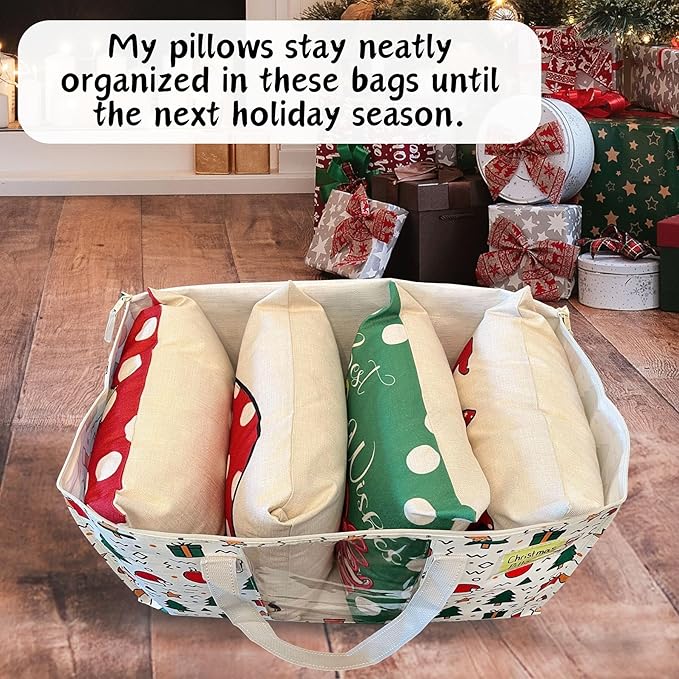 VENO 4 Pack Moving Bags, Large Christmas Storage Bins with lids, Packing Supplies for College, Alternative to Moving Boxes, Foldable, Heavy-Duty Tote, Christmas Pattern (Jingle Mix, 4 Pack)