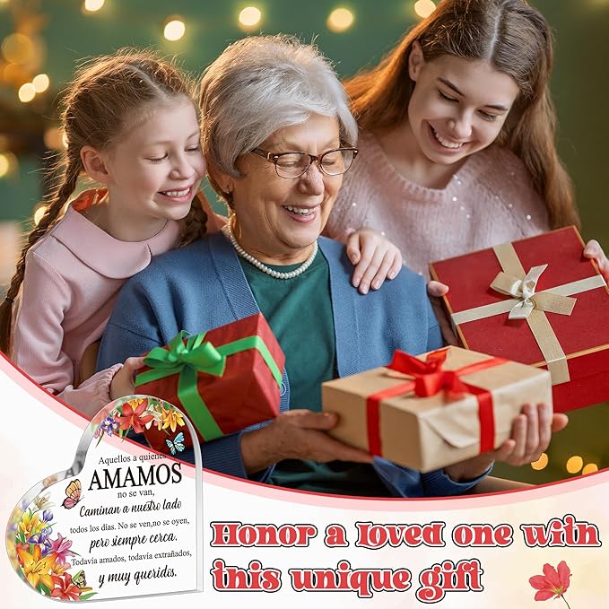 Yopyame Spanish Sympathy Bereavement Gifts - Acrylic Heart Memorial Gift for Loss of Loved One Bereavement Condolences Grief Acrylic Keepsake Paperweight for Family Friend Remembrance Table Decor