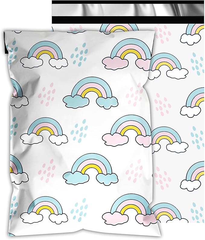 Poly Mailers 10x13 Inch 100 Pcs - Rainbow Printed Shipping Bags, 2.4mil Thickness, Waterproof and Tear Resistant Mailing Envelopes, Self-Sealing Packaging Bags for Small Business
