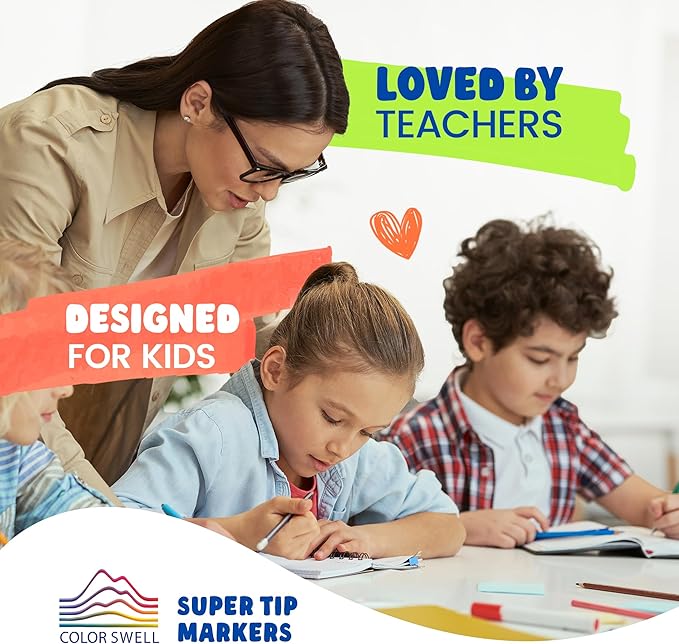 Color Swell Super Tip Washable Bulk Marers Pack 10 Boxes of 8 Vibrant Colors (80 Total)
