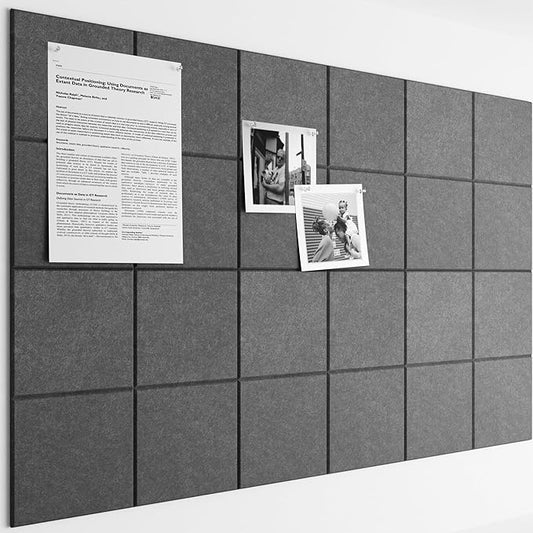 Bumusty Large Cork Board Alternative-36 x24 Felt Bulletin Board Tiles, with 30 Pushpins, 40 Adhesive Tabs, 6-Pack Slat Wall Paneling, Cork Boards for Office Push Pin Board Felt Board-Charcoal Gray