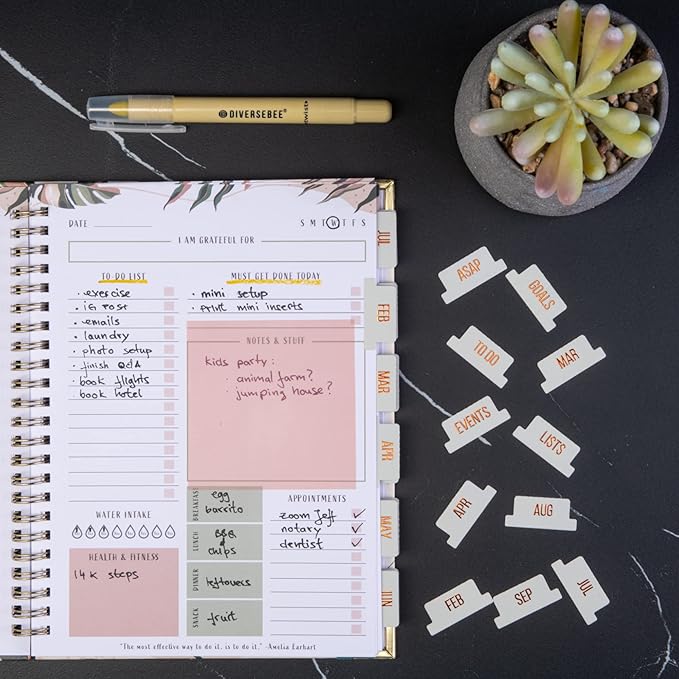 DiverseBee Gold Foil Planner Monthly Tabs, 24 Peel and Stick Laminated Tabs for Notebooks (12 Month and 4 Blank), Calendar Stickers for Planners, Dividers (Jade)