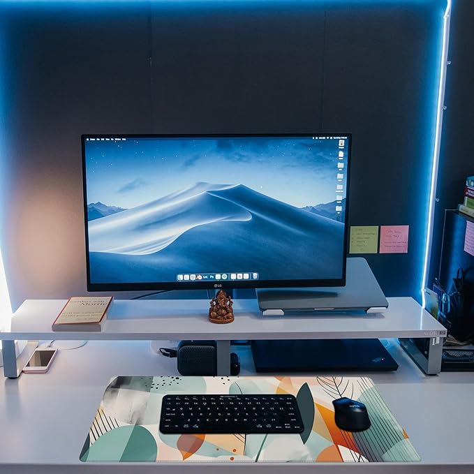 Desk Pad, Abstract Colorful Leaves Desk Mat, Large Gaming Mouse Pad with Non-Slip Base and Stitched Edge, 31.5"x11.8"
