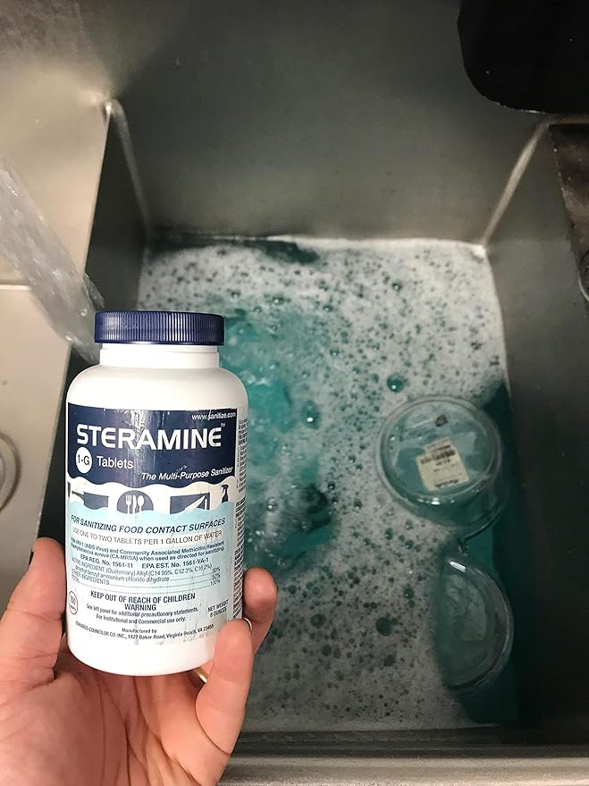 Pack of 6 (900 Tab) Steramine Sanitizing Tablets w/ 30x QT-10 Test Strips by FryOilSaver Co., Steramine Multi Purpose Contact Solution Sanitizer Tablets for Gym, Hotel, Bar, Restaurants & Food Service