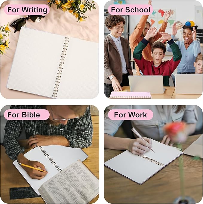 Yoment Graph Paper Notebook Spiral Notebook 8.5 x 11 A4 Large Grid Paper Notebooks, 100 GSM Thick Graph Paper, Plastic Cover Graphing Notebook for Work School Engineering, A4 Pink