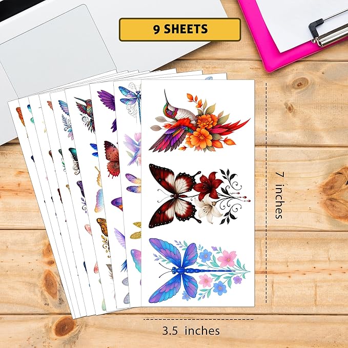 100 PCS Butterfly Dragonfly Hummingbird Stickers Pack, Vinyl Waterproof Decals of Colorful Butterflies Delicate, Gift for Kids Teens Adults Wall Decor Laptop Water Bottle Scrapbook Helmet