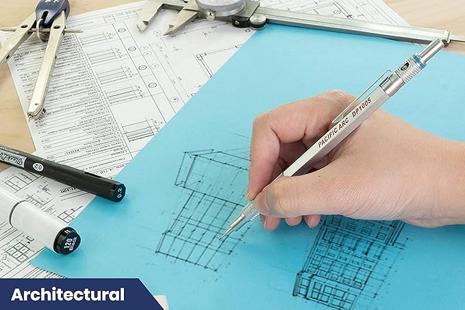 Pacific Arc Chromagraph Metal Mechanical Pencil .5 mm Silver Barrel Mechanical Pencil with Built In Lead Pencil Grade Indicator, Lead Pencil Holder for Drafting, Sketching, and Drawing