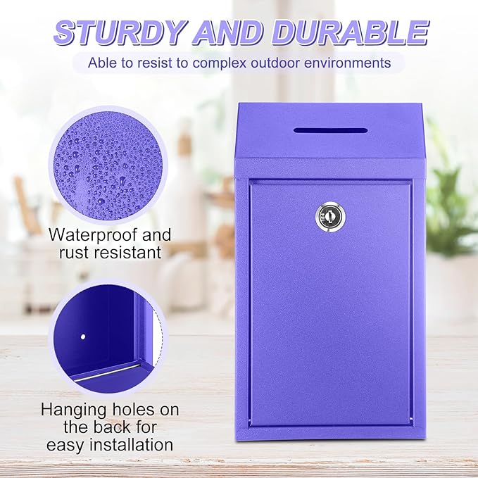 Metal Donation Cash Box Collection Safe Suggestion Box with Lock Wall Mounted Mailbox Delivery Ballot Container for Home Office Outdoor Door