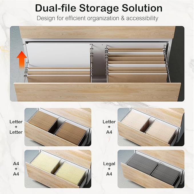 2 Drawer Lateral File Cabinet, 31W*23H Wood Filing Cabinet with Anti-tilt Mechanism, Home Office Storage Filing for Letter, A4 & Legal Size, Light Walnut