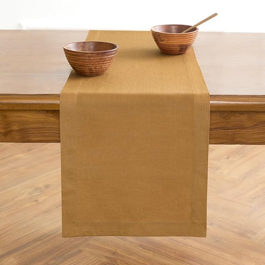 Solino Home Linen Table Runner 36 Inches - 100% Pure Linen Caramel Table Runner 14 x 36 Inch Ideal for Dresser and Coffee Tables - Fall, Autumn, Thanksgiving - Fete