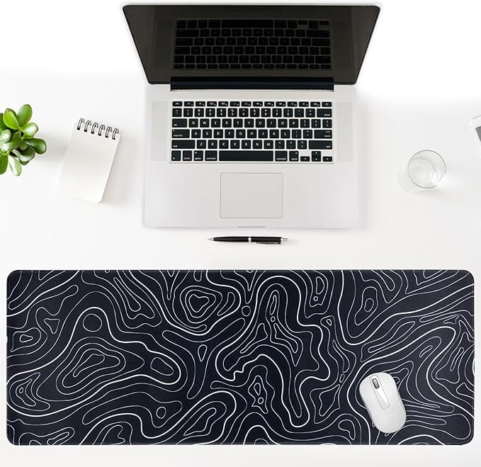 Large Gaming Mouse Pad for Desk, Black Topographic Mouse Pad Desk Mat for Gaming Office, Long XL Mouse Pads Keyboard Pad Desk Pad for Computer Laptop 31.5''x11.8''