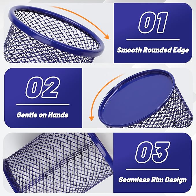 Segarty Pen Cup, 6 Pack Round Cute Dark Blue Pen Holder for Desk, Wire Mesh Pencil Holder Container Set, Desktop Organizer for Office Supplies, Maker, School, Home Storage, Makeup Brush