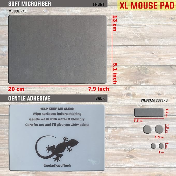 Travel Large Mouse Pad - Adhesive Bottom - Peel and Sticks to Any Surface - Portable (XL -Blank- Gray)