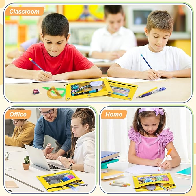 Shemira Pencil Pouch for 3 Ring Binder, Binder Pencil Pouch with Smooth Zipper, Clear Window Pencil Case for Binder, Zipper Pencil Pouches, Big Capacity 3 Ring Binder Pencil Bag, Yellow