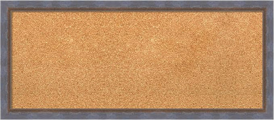 Amanti Art Natural Cork Board for Wall, 14x32 Vision Board with Blue Wood Frame, Medium Corkboard Office Decor for Home Organization, Modern Contemporary Corkboard Pinboard to display items for home