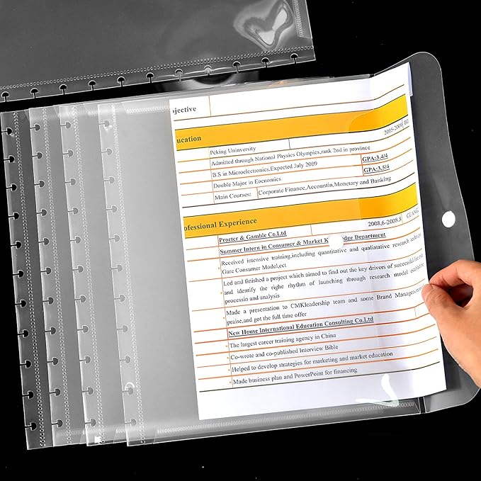 6 Pack 8.5 * 11inch Discbound Pocket Letter Size Discbound Planner Notebook Discbound Envelope Supplies for Office & School Home Work Organizer