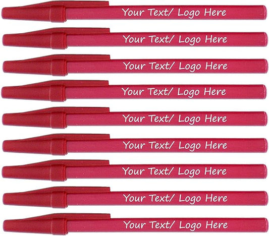 Personalized Stick Pens With your Custom Logo or Text-500 Pack Bulk-for Businesses, Parties, and Events, Custom Printed Slim Ballpoint Pens Colored with Cap, Burgundy, Black Ink