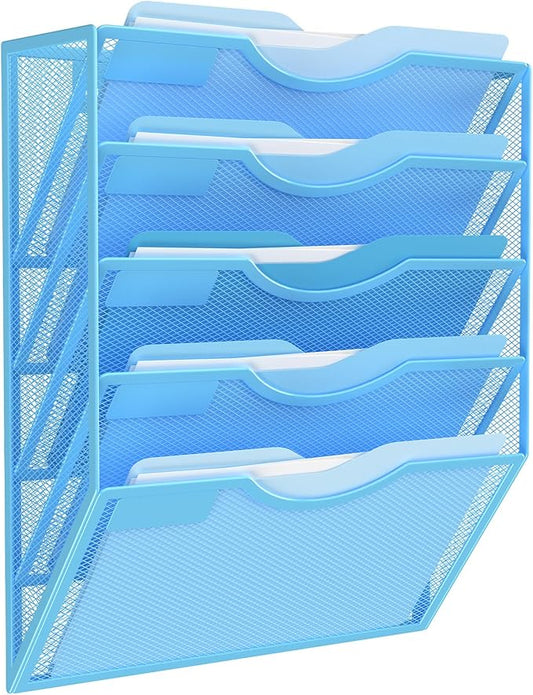 Kuntine.B Wall File Organizer Office Hanging Magazine Holder Wall File Organizer for Office Home (Blue, 5 Tier)