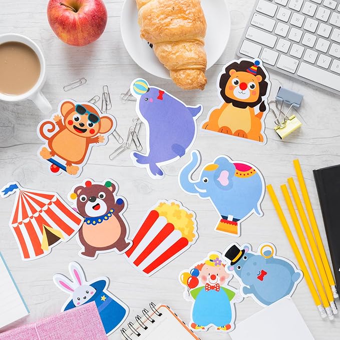 Xqumoi 30 Pack Circus Sticky Notes - Carnival Self Sticky Notepads Circus Clown Cute Animals Writing Memo Pads for Back to School Office Supplies Birthday Carnival Party Favors Goodies Bag Fillers