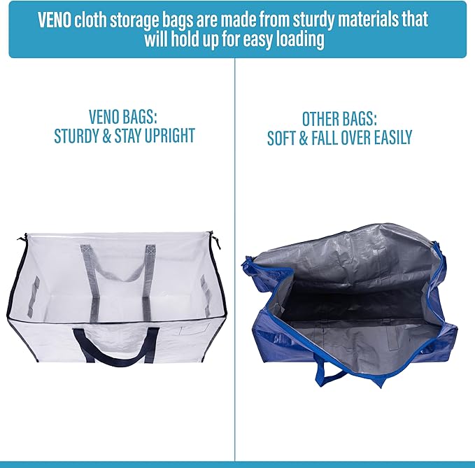 VENO 10 Pack Moving Bags, Heavy Duty, Moving Boxes Alternative, Packing Storage Supplies for Dorm Room Essentials with Zipper for Clothes, Extra Large Totes for Packaging (Clear, 10 Pack)