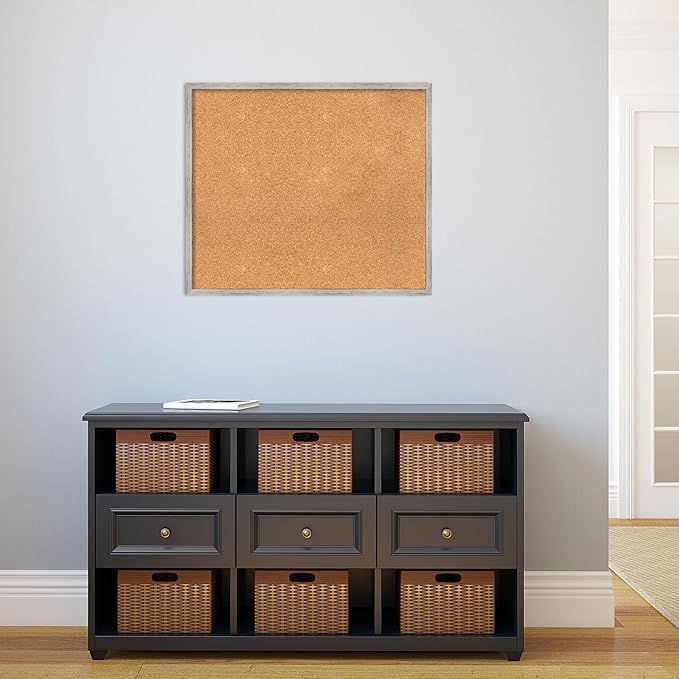 Amanti Art Natural Cork Board for Wall, 25x29 Vision Board with White Frame, Large Corkboard Office Decor for Home Organization, Cottage Corkboard Pinboard to Display Items for Home Organization in