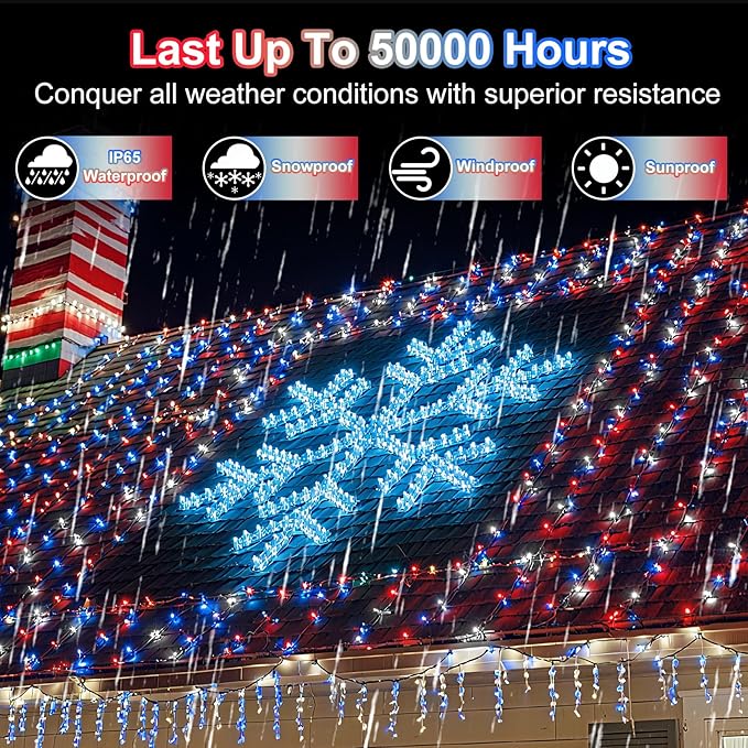1500 LED 470FT Christmas String Lights Outdoor, 12 Pro Modes and Timer Memory & Brightness, Plug in Waterproof Clear Wire Twinkle Light for for Xmas Yard Tree Wedding Party Decor Red White Blue