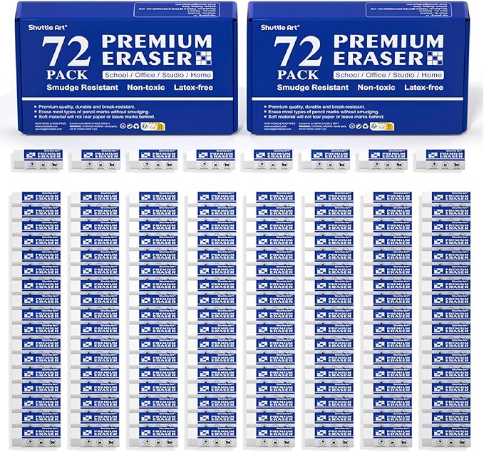 Erasers, Shuttle Art 144 Pack Premium Eraser Bulk, White Erasers Classroom Set for Kids Teachers as School and Office Supplies