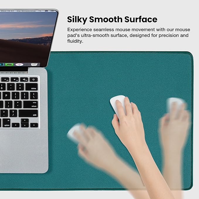 ALOANES Dark Green Waterproof Desk Mat,Large Extended Mouse Mat,Office Desk Protector with Anti-Slip Base,Stitched Edge,Grain Jacquard Surface,Perfect for Gamer,Office&Home, XL(11.81''x27.56''x0.12'')