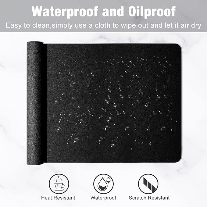 Hsurbtra Desk Pad, 23.6" x 13.8" PU Leather Desk Mat, M Extended Mouse Pad, Waterproof Desktop Blotter Protector, Non-Slip Ultra Thin Small Laptop Keyboard Writing Mat for Office Home, Black