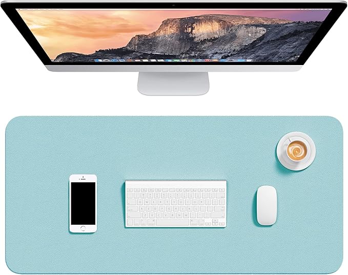 Hsurbtra Desk Pad, 30" x 14" PU Leather Desk Mat, XL Extended Mouse Pad, Waterproof Desktop Blotter Protector, Non-Slip Ultra Thin Large Laptop Keyboard Writing Mat for Office Home, Lake Blue