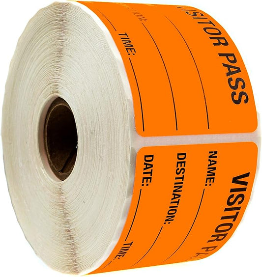 Orange Visitor Pass / 500 Fluorescent Orange Visitor Identification Stickers / 2" x 3" Rectangle Guest Badge Labels/Made in The USA