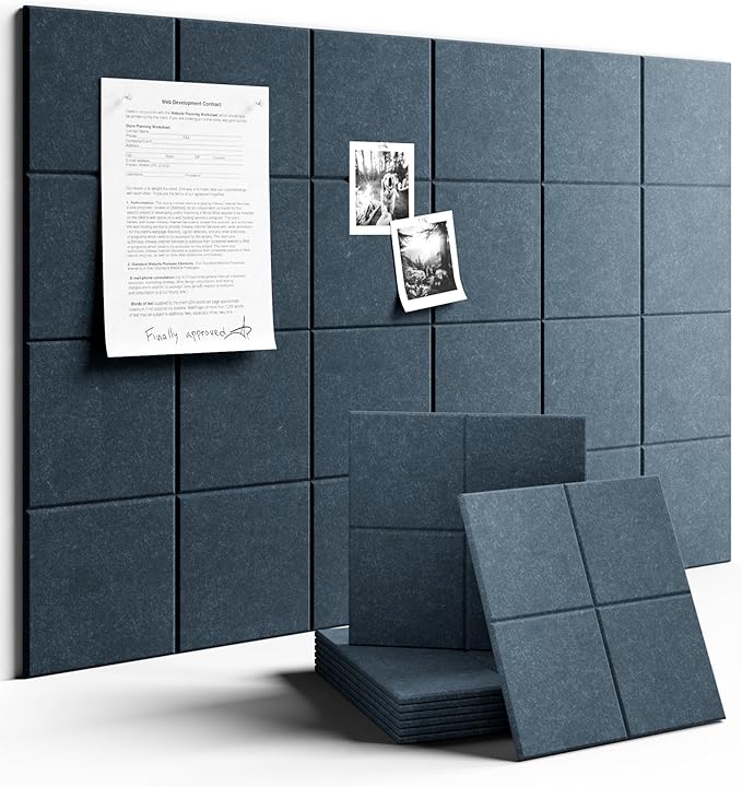 Large Felt Bulletin Board 36" x 24"Cork Board Alternative-6 Pack with 40 Safe Removable Adhesive Tabs, Cork Boards for Walls Cork Board for Home Office Classroom Pin Board-Deep Charcoal Blue