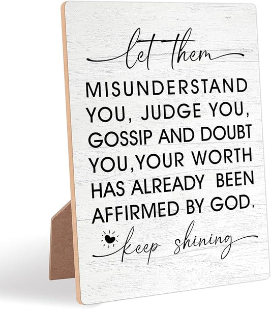 Desk Signs for Office, Mental Health Decorations, Inspirational Desk Decor, Home Decor Living Room, Coworker Gifts, Encouragement Gift for Women Men Friend, Christian Gift, Wooden Sign with Stand,2
